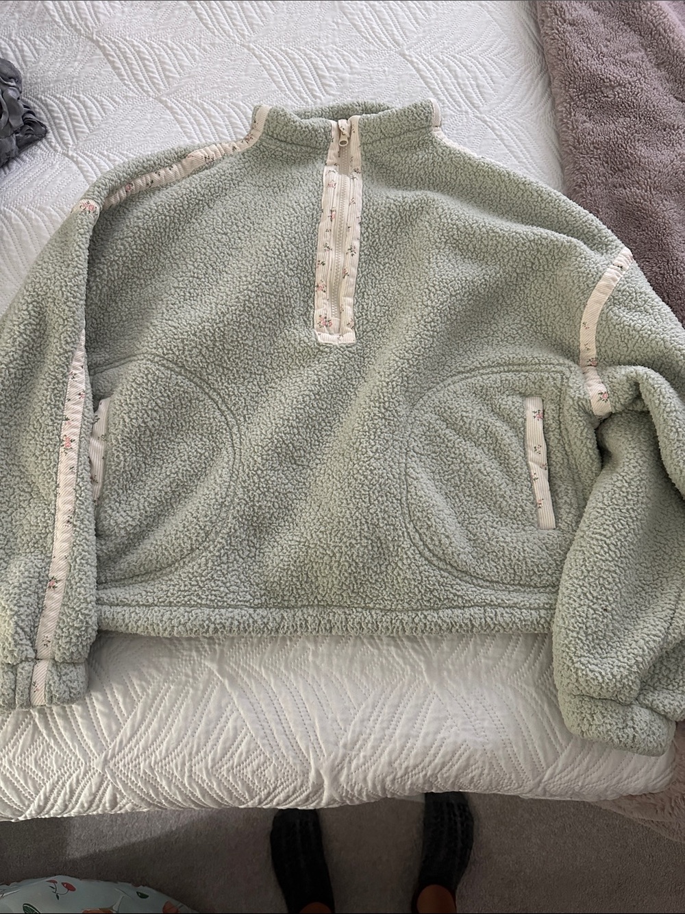 Thread & Supply Sage Green Sherpa Half-Zip Pullover